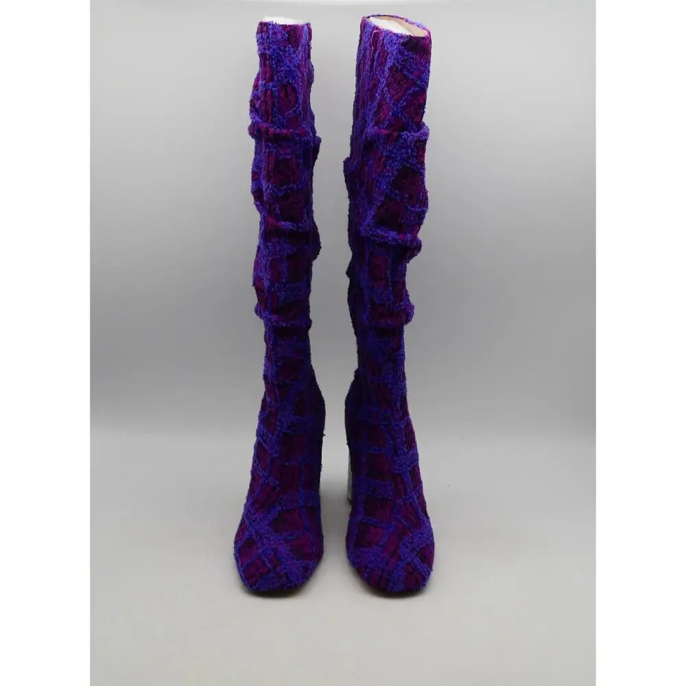 NEW Betsey Johnson Women's 6 Declaan Tall Boots Purple Tweed Rhinestone Heels